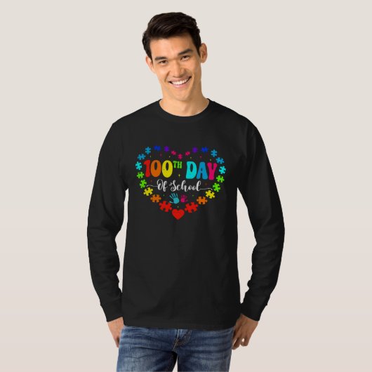 Autism Awareness  Heart 100th Day of School Teache Tシャツ (正面フル)