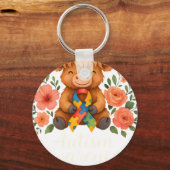Autism Awareness Highland Cow Flora キーホルダー (正面)