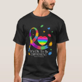 Autism Awareness It s Ok To Be Different Ribbon Pu Tシャツ (正面)