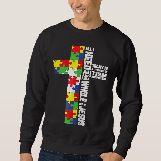 Autism Awareness Jesus Cross Christian God Jigsaw  スウェットシャツ (正面)