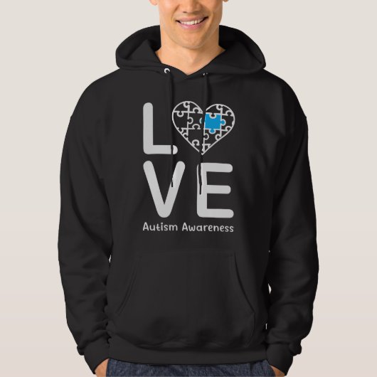 Autism Awareness Love Heart Blue Puzzle for Men Wo パーカ (正面)
