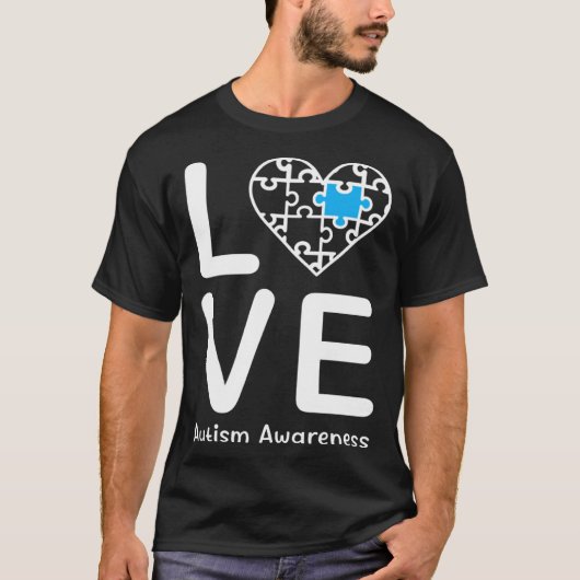 Autism Awareness Love Heart Blue Puzzle for Men Wo Tシャツ (正面)