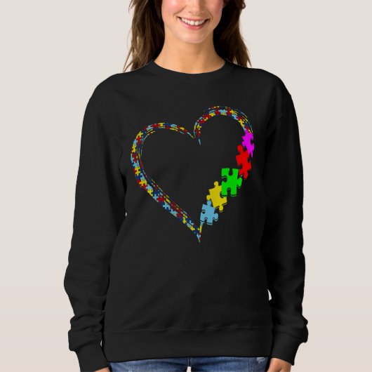 Autism Awareness Love Heart Puzzle Piece Valentine スウェットシャツ (正面)