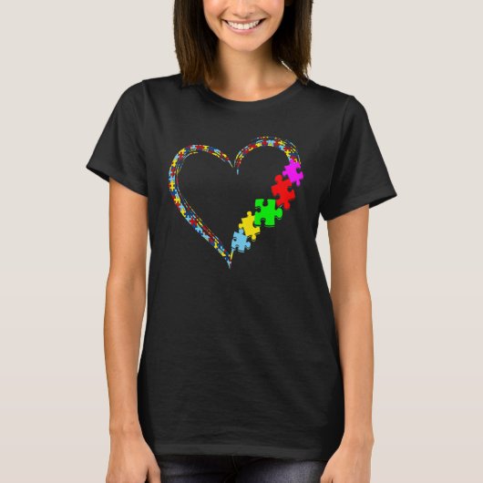 Autism Awareness Love Heart Puzzle Piece Valentine Tシャツ (正面)