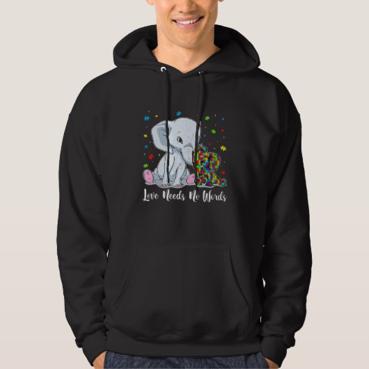 Autism Awareness Love Needs No Words Elephant Supp パーカ (正面)