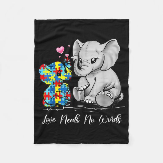 Autism Awareness Love Needs No Words Elephant Supp フリースブランケット (正面)