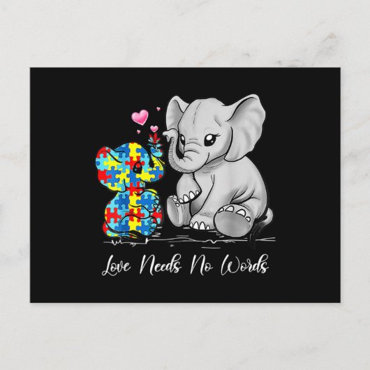 Autism Awareness Love Needs No Words Elephant Supp ポストカード (正面)