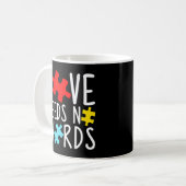 Autism Awareness Love Needs No Words Puzzle Pieces コーヒーマグカップ (正面左)