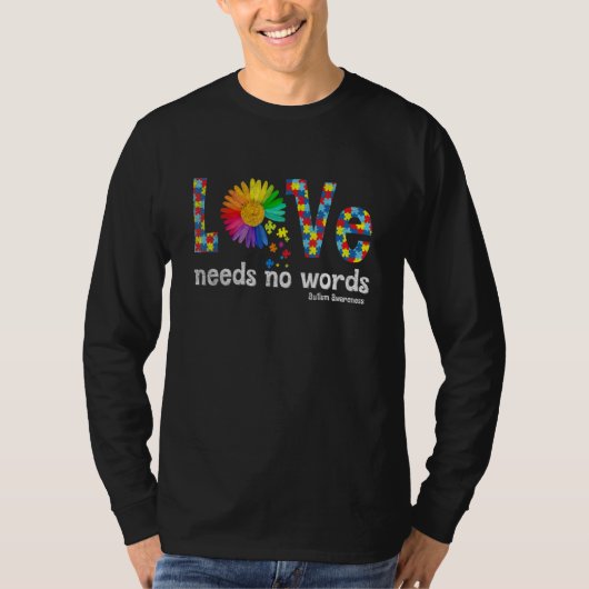 Autism Awareness Love no Words Daisy Flower Men Wo Tシャツ (正面)