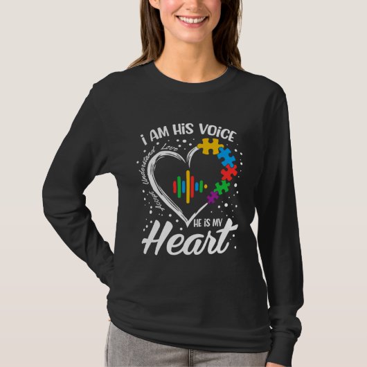 Autism Awareness Mom I Am His Voice He Is My Hear Tシャツ (正面)