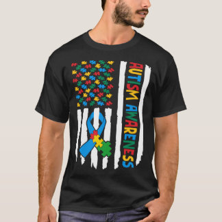 Autism Awareness Month American Flag Puzzle Piece  Tシャツ