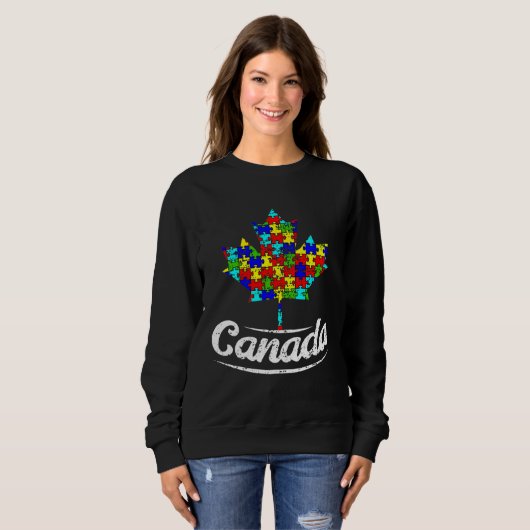 Autism Awareness Month Canada Leaf Autism Support スウェットシャツ (正面フル)