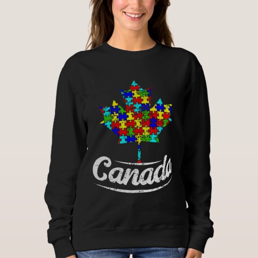 Autism Awareness Month Canada Leaf Autism Support スウェットシャツ (正面)