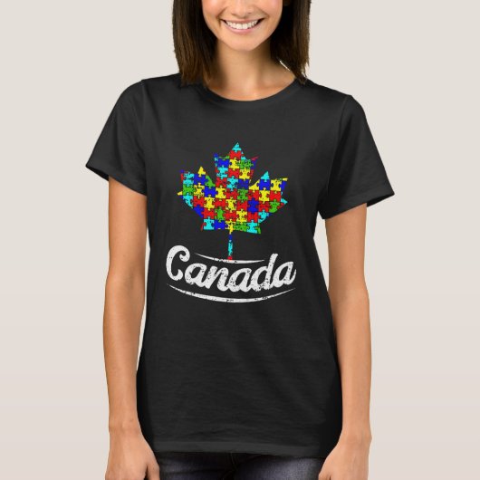 Autism Awareness Month Canada Leaf Autism Support Tシャツ (正面)