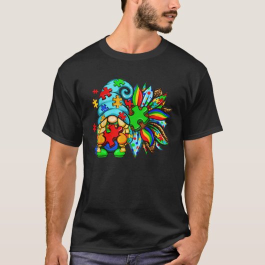 Autism Awareness Month Gnome Puzzle Leopard Autism Tシャツ (正面)