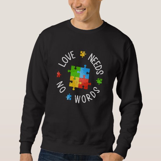 Autism Awareness Month Love Need No Words Puzzle M スウェットシャツ (正面)