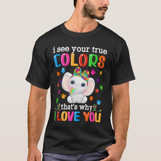 Autism Awareness Month Mama Papa Elephant Love Nee Tシャツ (正面)