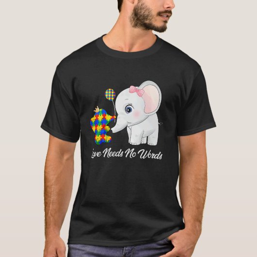 Autism Awareness Month Mama Papa Elephant Love Nee Tシャツ (正面)