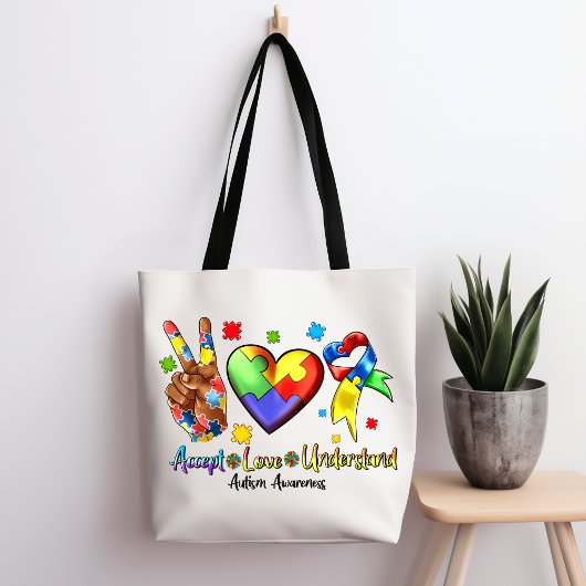 Autism Awareness Peace Puzzle Heart Tote Bag トートバッグ