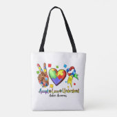 Autism Awareness Peace Puzzle Heart Tote Bag トートバッグ (裏面)