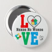 Autism Awareness pin Love needs no words  缶バッジ (正面&裏面)