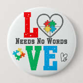 Autism Awareness pin Love needs no words  缶バッジ (正面)