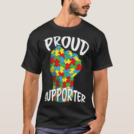 Autism Awareness Proud Supporter puzzle Hand fist  Tシャツ (正面)