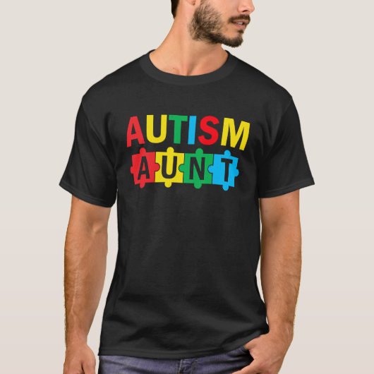 Autism Awareness Puzzle Ribbon Proud Autism Aunt Tシャツ (正面)