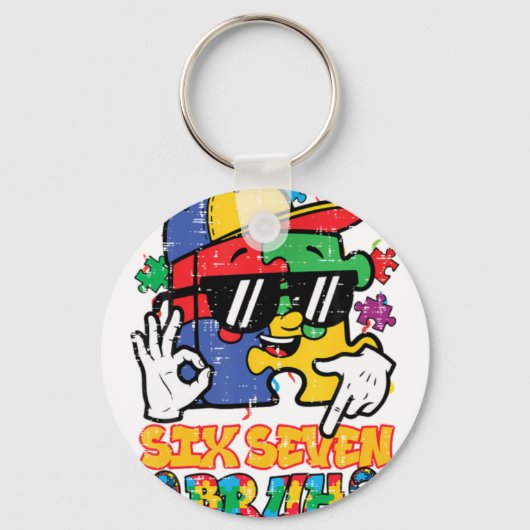Autism Awareness Puzzle Six Seven Bru キーホルダー (正面)