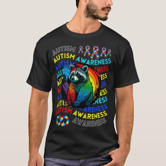 Autism Awareness Raccoon For Teacher Autism Moms D Tシャツ (正面)