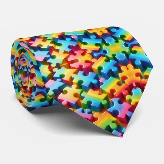 Autism Awareness Rainbow Puzzle Pieces Neck Tie ネクタイ (ロール)