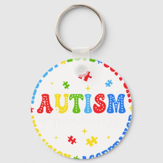 Autism Awareness Respect Love Support Blue Autism  キーホルダー (正面)