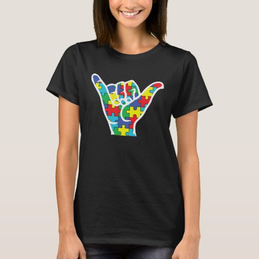 Autism Awareness Shaka Hand Hang Loose Support Aut Tシャツ (正面)