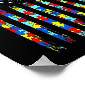 Autism Awareness Shirt American Flag Ribbon Puzzle ポスター (角)