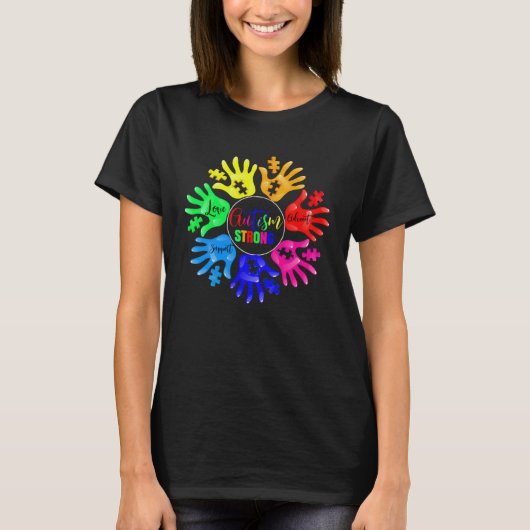 Autism Awareness Sign Language Hand Puzzle Support Tシャツ (正面)