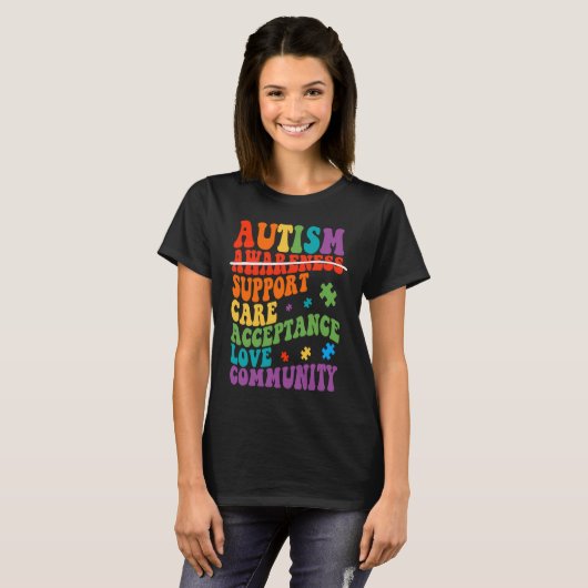 Autism Awareness Support Care Acceptance Ally Groo Tシャツ (正面フル)