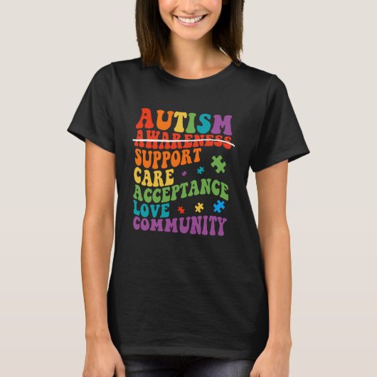 Autism Awareness Support Care Acceptance Ally Groo Tシャツ (正面)