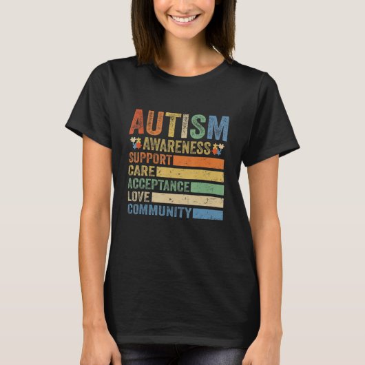 Autism Awareness Support Care Acceptance for women Tシャツ (正面)