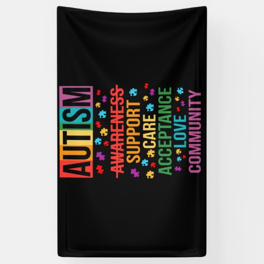 Autism Awareness Support Care Acceptance Love 横断幕 (縦)