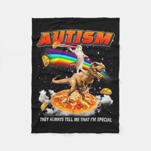 Autism Awareness T-rex Cat Meme Neurodiversity Pri フリースブランケット (正面)