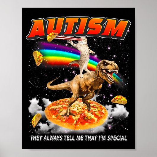 Autism Awareness T-rex Cat Meme Neurodiversity Pri ポスター (正面)