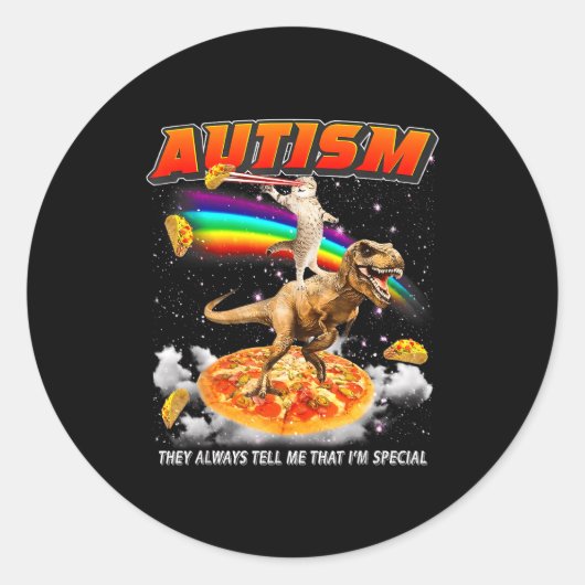 Autism Awareness T-rex Cat Meme Neurodiversity Pri ラウンドシール (正面)