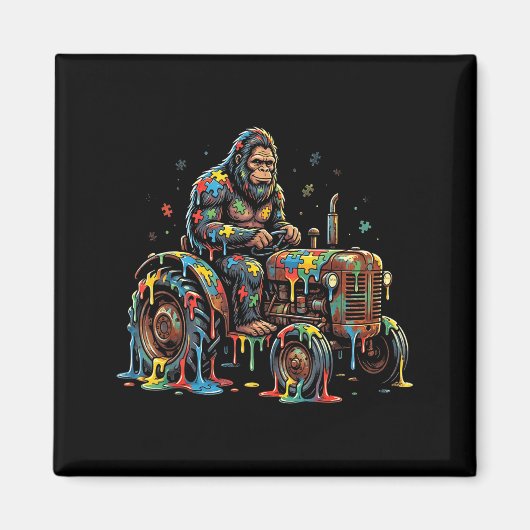 Autism awareness tractor puzzle autistic bigfoot マグネット (正面)