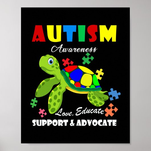 Autism Awareness Turtles Puzzle Mom Support ポスター (正面)