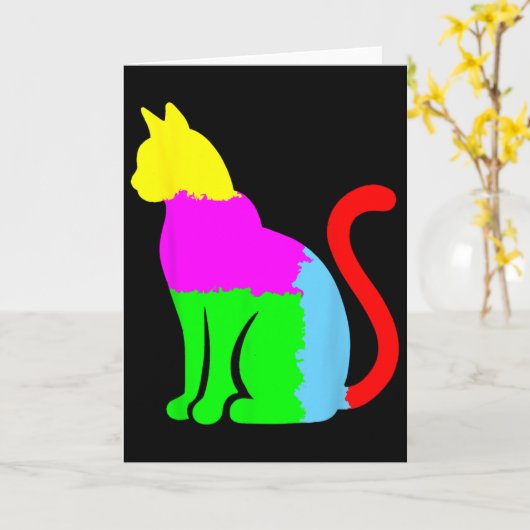 Autism Awareness With Artistic Cat Silhouette Or C カード (黄色い花)
