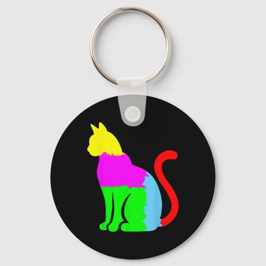 Autism Awareness With Artistic Cat Silhouette Or C キーホルダー (正面)