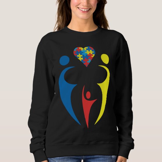 Autism Awarness Family Trio Heart Puzzle Design スウェットシャツ (正面)