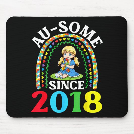 Autism Awesome Ausome Since 2018 Awareness 8th Bir マウスパッド (正面)