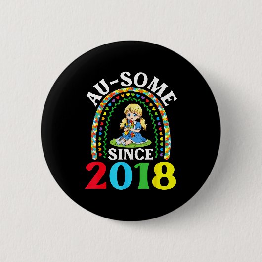 Autism Awesome Ausome Since 2018 Awareness 8th Bir 缶バッジ (正面)