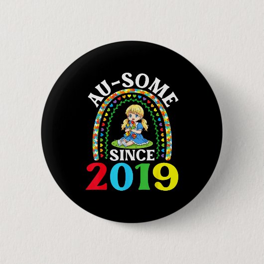 Autism Awesome Ausome Since 2019 Awareness 7th Bir 缶バッジ (正面)